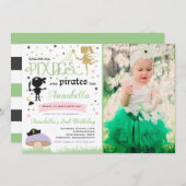 Pixie en Pirate Birthday Invitation fairy Pirate Kaart (Voorkant / Achterkant)