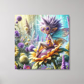 Pixie Fairy op een zonnebloem Canvas Afdruk (Voorkant)