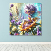 Pixie Fairy op een zonnebloem Canvas Afdruk (Insitu (Houten vloer))