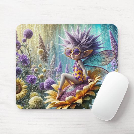 Pixie Fairy op een zonnebloem Muismat (Met muis)