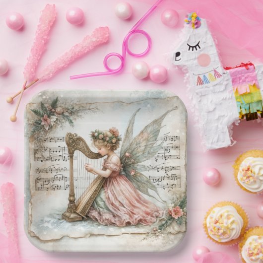 Pixie Fairy speelt een harp Papieren Bordje (Feest)