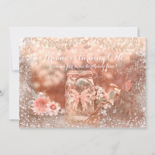 Pixie Fairy Wings Sparkle Mason Jar Invitation Kaart (Voorkant)