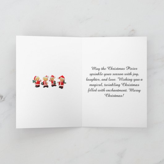 Pixie Magic Christmas Noel Mid-Century Elf Kaart (Binnen)