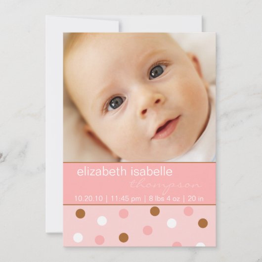 Pixie Pink Polka Dot Baby Girl Foto aankondiging (Voorkant)
