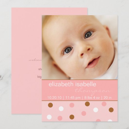 Pixie Pink Polka Dot Baby Girl Foto aankondiging (Voorkant / Achterkant)