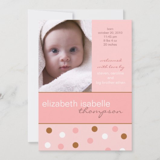 Pixie Pink Polka Dot Baby Girl Foto aankondiging (Voorkant)