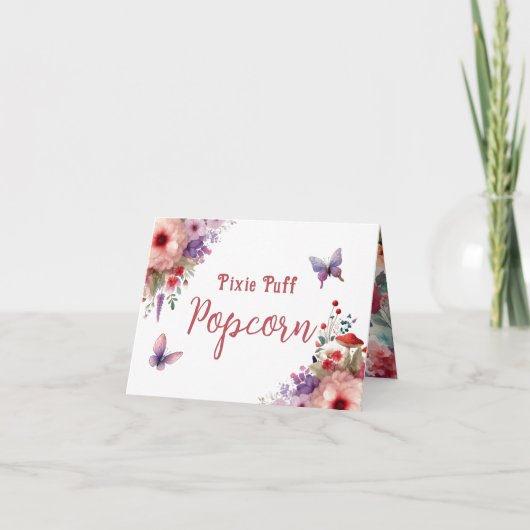 Pixie Puff Popcorn Verjaardagsbuffet Label Kaart (Voorkant)