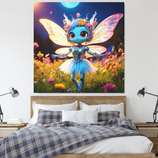 Pixie Robot Ballerina Dansen in de Wildflowers Canvas Afdruk (Insitu (Slaapkamer))