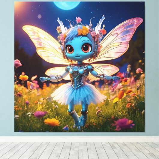 Pixie Robot Ballerina Dansen in de Wildflowers Canvas Afdruk (Insitu (Houten vloer))