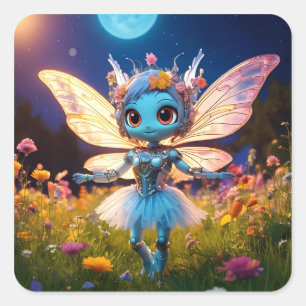 Pixie Robot Ballerina Dansen in de Wildflowers Vierkante Sticker