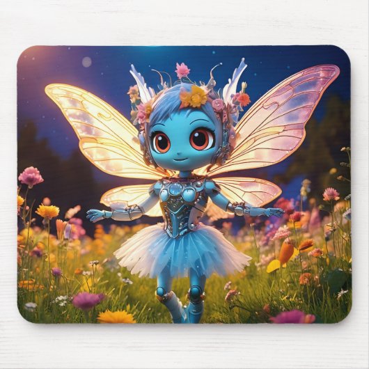 Pixie Robot Ballerina Dansend in de Wilde Bloemen Muismat (Voorkant)