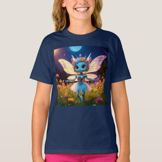 Pixie Robot Ballerina Dansend in de Wilde Bloemen T-shirt (Voorkant)