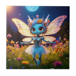 Pixie Robot Ballerina Dansend in de Wilde Bloemen Tegeltje