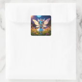 Pixie Robot Ballerina Dansend in de Wilde Bloemen Vierkante Sticker (Tas)