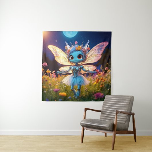 Pixie Robot Ballerina Dansend in de Wilde Bloemen Wandkleed (In situ)