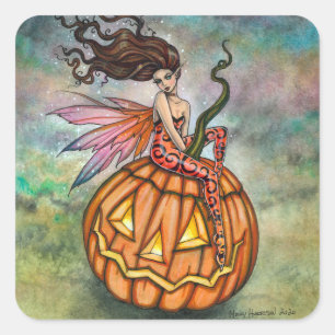 Pixie van Halloween Feeënkunst door Molly Harrison Vierkante Sticker