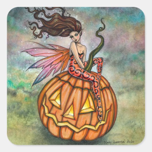 Pixie van Halloween Feeënkunst door Molly Harrison Vierkante Sticker (Voorkant)