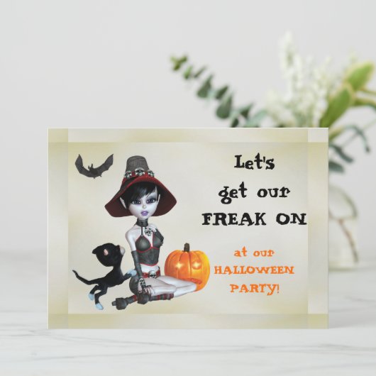 Pixie Witch Freak op Halloween Party Kaart (Staand voorkant)