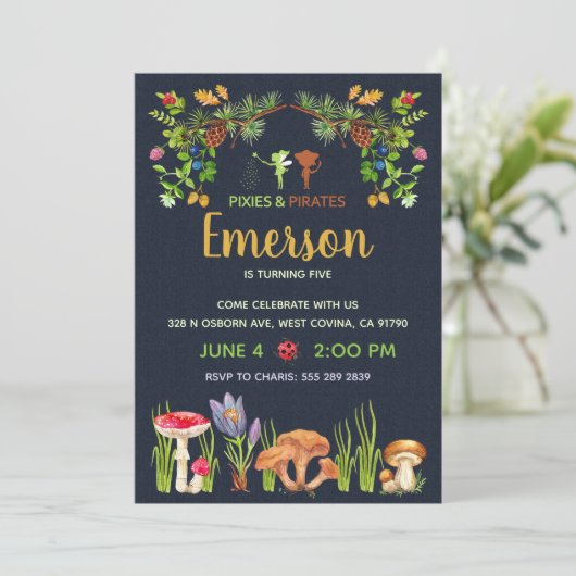 Pixies and Pirates Fairy Garden Birthday Party Kaart (Staand voorkant)