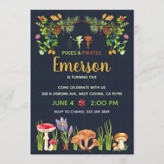 Pixies and Pirates Fairy Garden Birthday Party Kaart