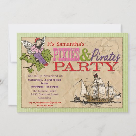 Pixies and Pirates Party Invitation Kaart (Voorkant)