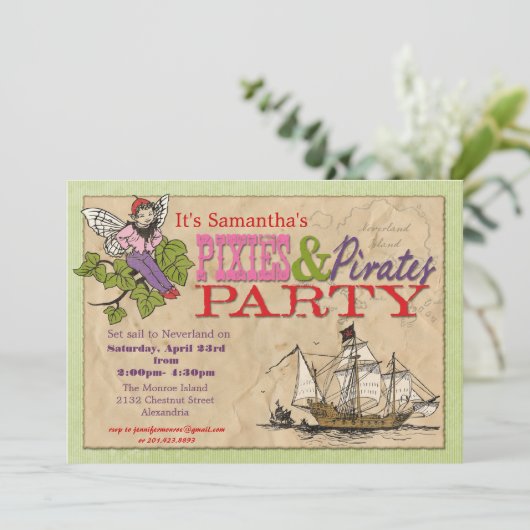 Pixies and Pirates Party Invitation Kaart (Staand voorkant)