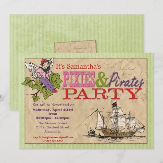 Pixies and Pirates Party Invitation Kaart (Voorkant / Achterkant)