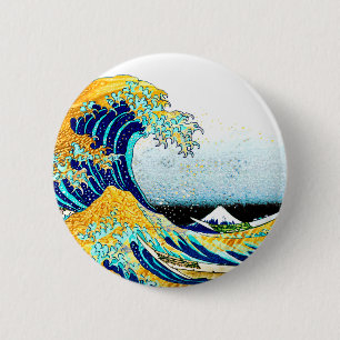 PixPix, Great Wave, Hokusai, 飾 の 神 Dezines 北 Dezin Ronde Button 5,7 Cm