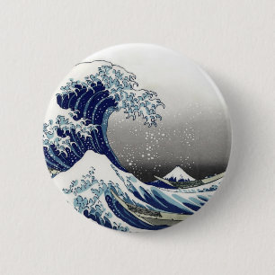 PixPix, Great Wave, Hokusai, 飾 の 神 Dezines 北 Dezin Ronde Button 5,7 Cm