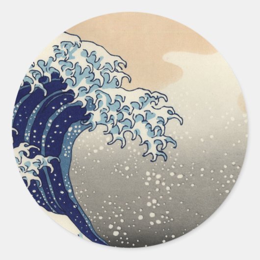 PixPix, Great Wave, Hokusai, 飾 の 神 Dezines 北 Dezin Ronde Sticker (Voorkant)