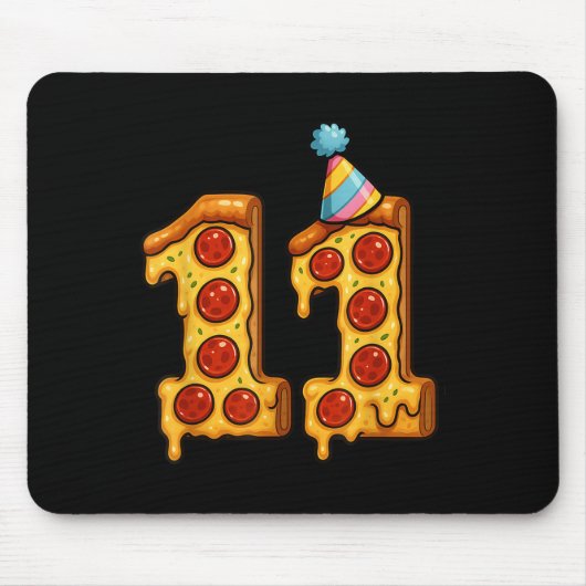 Pizza 11e verjaardag 11 jaar oud feest Pet Bday Bo Muismat (Voorkant)