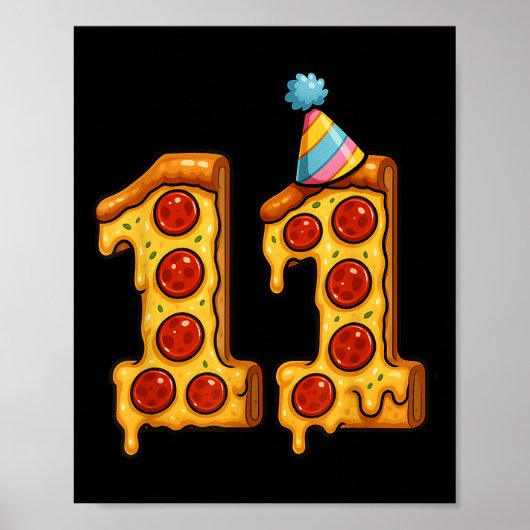 Pizza 11e verjaardag 11 jaar oud feest Pet Bday Bo Poster (Voorkant)