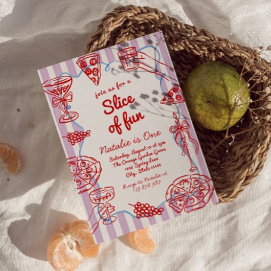 Pizza 1e hand geschreven getrokken plakje leuke ve kaart