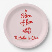 Pizza 1e hand geschreven getrokken plakje leuke ve papieren bordje (Voorkant)