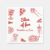 Pizza 1e hand geschreven getrokken plakje leuke ve servet (Voorkant)