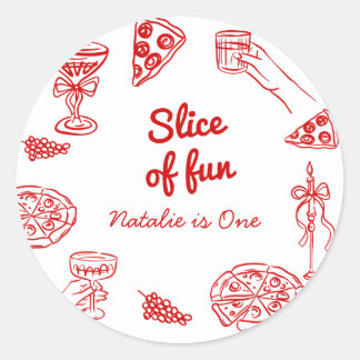 Pizza 1e hand getrokken geschreven plak van leuke  ronde sticker
