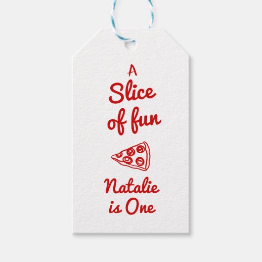 Pizza 1e hand getrokken plak van leuke verjaardags cadeaulabel (Voorkant)