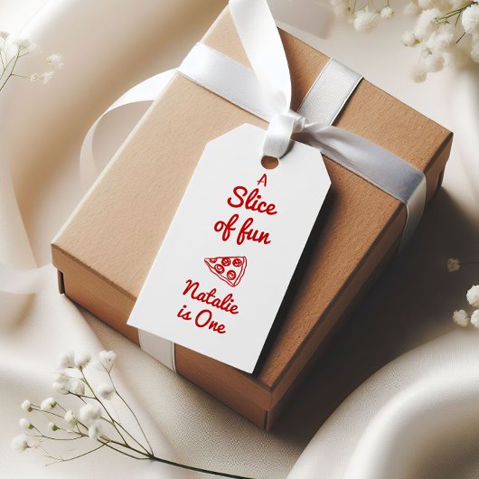 Pizza 1e hand getrokken plak van leuke verjaardags cadeaulabel