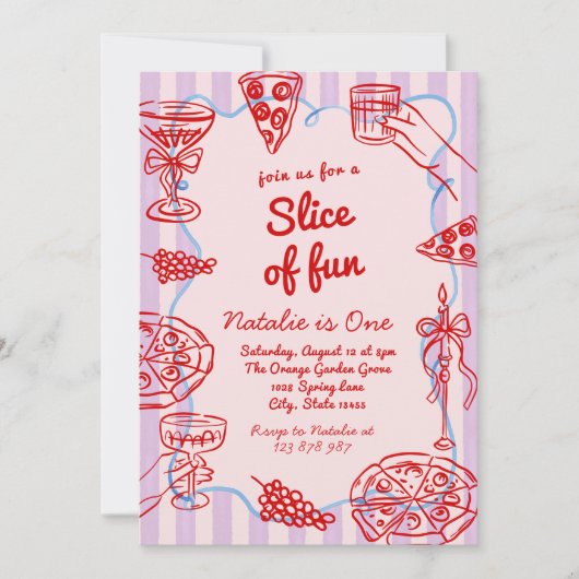 Pizza 1e hand getrokken plak van leuke verjaardags kaart (Voorkant)