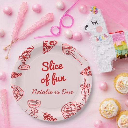 Pizza 1e hand getrokken plak van leuke verjaardags papieren bordje (Feest)