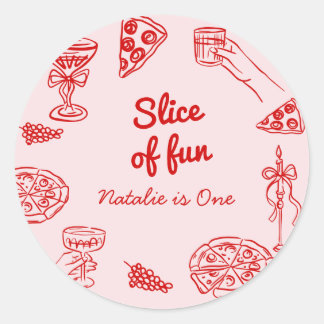 Pizza 1e hand getrokken plak van leuke verjaardags ronde sticker