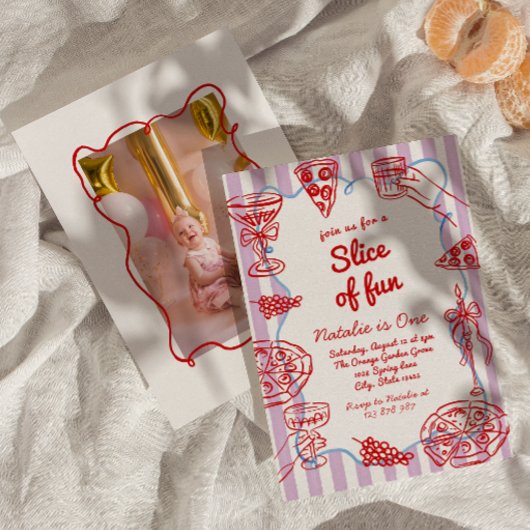 Pizza 1e hand getrokken plakje leuke foto verjaard kaart