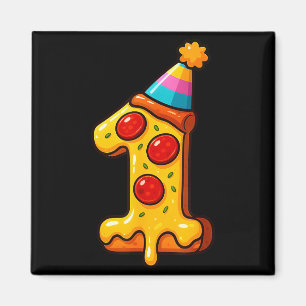 Pizza 1e verjaardag 1 jaar oud feesthoed verjaarda magneet