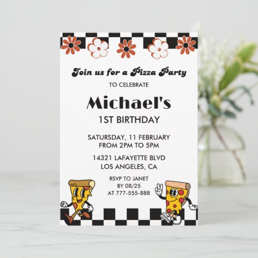 Pizza 1e Verjaardag Uitnodigingen | Grappig Pizza (Staand voorkant)