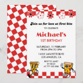 Pizza 1e Verjaardag Uitnodigingen | Love Pizza Par (Voorkant / Achterkant)