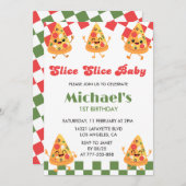 Pizza 1e Verjaardag Uitnodigingen | Modern Pizza P (Voorkant / Achterkant)