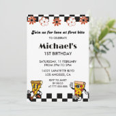 Pizza 1e Verjaardag Uitnodigingen | Retro Pizza Pa (Staand voorkant)