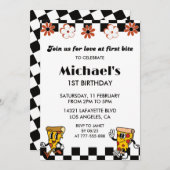 Pizza 1e Verjaardag Uitnodigingen | Retro Pizza Pa (Voorkant / Achterkant)