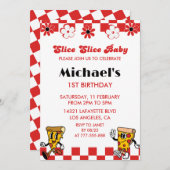 Pizza 1e Verjaardag Uitnodigingen Slice plak baby (Voorkant / Achterkant)