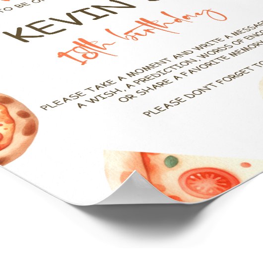 Pizza 1e Verjaardagsfeest Tijd Capsule Teken Poster (Hoek)